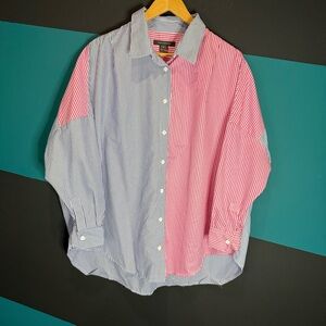 French Connection Dual-Tone Striped Button Down Shirt Preppy Business Casual